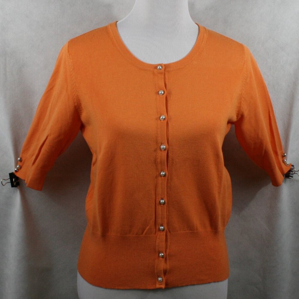 Audrey & Grace Orange Rayon Blend Stretch Front Button Blouse SZ L EUC - Picture 2 of 7